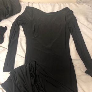 Long sleeve long black dress with deep v back